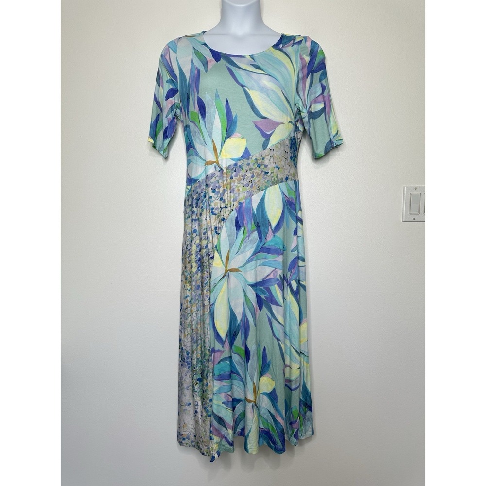 Soft Surroundings Floral Patchwork Maxi Dress Painterly Blue Size PL